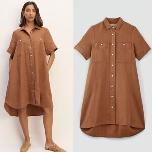 Brown Button-Up Shirt Dress